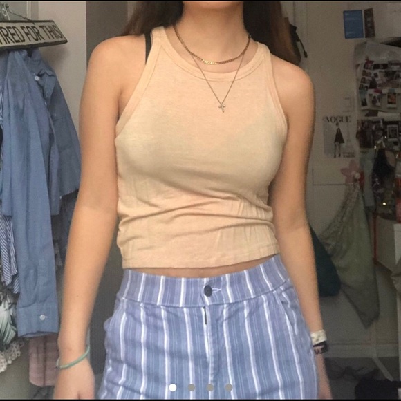 American eagle yellow striped halter tank top - Picture 1 of 4